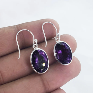 Meilleure qualité 925 en argent Sterling fait à la main Boho Hippie boucle d'oreille améthyste naturelle pierre précieuse cadeau chrétien bijoux en gros - Product Image 2