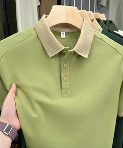 เสื้อโปโลแขนสั้นสำหรับผู้ชายเสื้อโปโลผ้าไอซ์ซิลค์ลำลองคอปกเรียบง่ายโลโก้แบบกำหนดเอง - Product Image 2