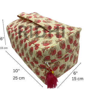 Bolsa de algodón acolchada con cremallera, estampada a mano en India, color rosa rubor, ecológica, portátil, grande, reutilizable, estilo vintage. - Product Image 2