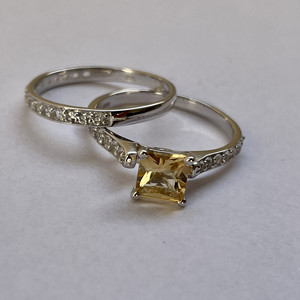 Handmade 925 Sterling Silver Shah Gems Engagement <b>Ring</b> for Women Natural <b>Citrine</b> and White Topaz Princess Cut IGI Certified - Product Image 1