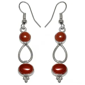 Pendientes de Plata Tibetana Art Palace con Coral, Estilo Bohemia para Mujer, Engaste de Bisel, Joyería de Plata 925, Elegante Gema Roja para Fiesta - Product Image 2