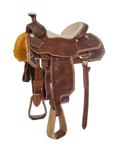 Sillín occidental de caballo de cuero de búfalo de cuero genuino de calidad superior para carreras de barriles y equitación con tamaños personalizados - Product Image 1