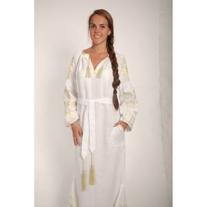 Exclusivo y Bonito Vestido Maxi Bordado Ucraniano 100% Algodón de Manga Corta para Mujer, Informal, para Invierno y Verano - Product Image 1