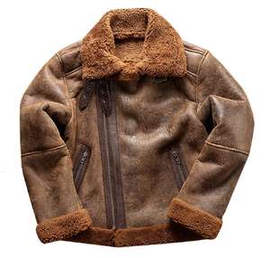 <b>Mens</b> Aviator B3 Shearling Distressed Leather <b>Jacket</b> Flying RAF Bomber Real Sheepskin Warm Filling Fur Vintage <b>Sherpa</b> <b>Jacket</b> Coat - Product Image 5