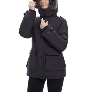 Veste mode d'hiver pour femmes Logo personnalisé Parkas imperméable longue grande taille vêtements d'extérieur avec col réversible à capuche - Product Image 3