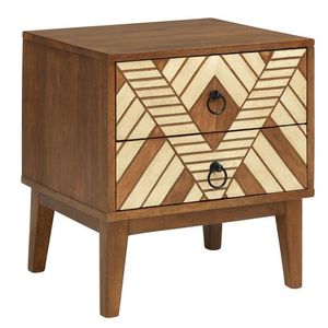 Table de chevet vintage en bois massif sculpté à la main - Table de chevet chic avec couleur et taille personnalisées, tiroir de rangement et motif fait main - Product Image 1