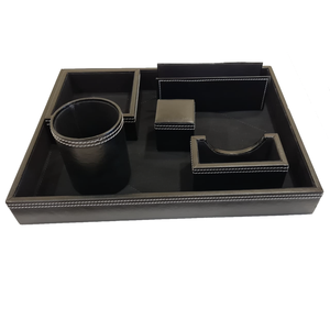 Organisateur de bureau en cuir PU de haute qualité-Noir. - Product Image 1