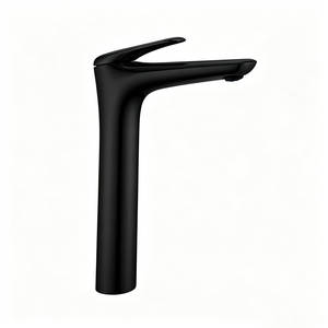 Grifo Mezclador Monomando Negro de Latón Sólido Moderno con Caño de Cascada Cerámico Sin Contacto para Lavabo de Baño de Montaje en Cubierta - Product Image 1