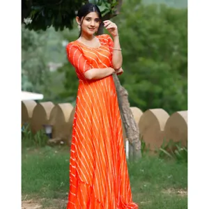 Robe de bureau décontractée pour femme, occasion quotidienne, viscose, longueur au sol, Lehariya XS-3XL, décorée de perles drapées, style orange ODM - Product Image 2