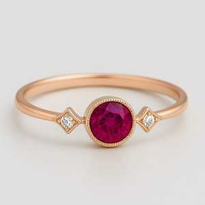 แหวนแต่งงานสีทองทึบ14K ออกแบบมาสำหรับผู้หญิงแหวนเพชรทับทิมตัดตามธรรมชาติและอัญมณีโมอิสซาไนต์ชุบโรเดียม - Product Image 4