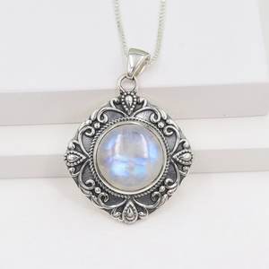 Collar redondo hecho a mano de piedra lunar arcoíris azul Natural, joyería de piedras preciosas de Plata de Ley 925 para mujer, piedra natal de junio - Product Image 2