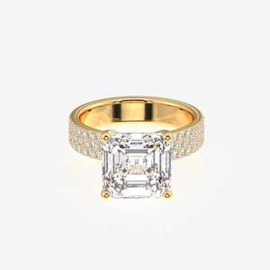 แหวนทองคำ 18K ประดับเพชรโมอิสซาไนต์ทรง Asscher Cut แบบสามชั้น ดีไซน์เก๋ไก๋ไม่ซ้ำใคร ประเภทสินค้าแหวนโมอิสซาไนต์ - Product Image 1