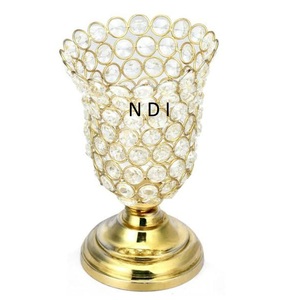 Support de bougie élégant en aluminium avec perles de cristal, design exclusif, support de bougie en métal, support de bougie - Product Image 1