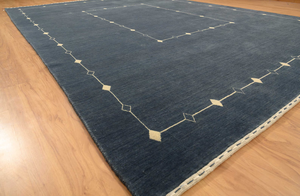 Tapis en laine noué à la main Gabbeh bleu-gris à motif losanges, tapis moelleux de style campagnard pour salon et chambre à coucher - Product Image 2