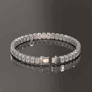 925 Sterling <b>Silver</b> Rhodium Tennis <b>Bracelet</b> Emerald Cut VS1 Moissanite <b>Cross</b>-Shape Pattern Luxury Hip Hop Stylish Wedding Gift - Product Image 2