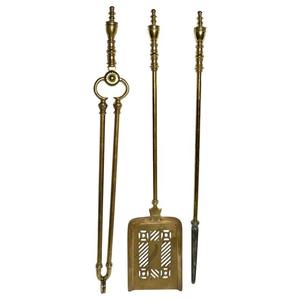 Designer brass fireplace <b>tools</b> with <b>carved</b> detailing and soft luster suitable for upscale living rooms or boutique cabins - Product Image 2