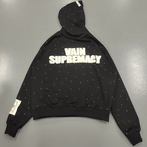 เสื้อมีฮู้ดผ้าฝ้ายผสมพลอยเทียมสำหรับผู้ชายซักแบบสวมศีรษะโอเวอร์ไซส์ผ้าปะต่อผ้าแบบสวมศีรษะมีฮู้ด - Product Image 5