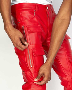 Personalizado caramelo rojo Murphy pu cuero jeans hombres pantalones decorar con bolsillos elegantes pantalones de cuero para hombre 2025 - Product Image 4