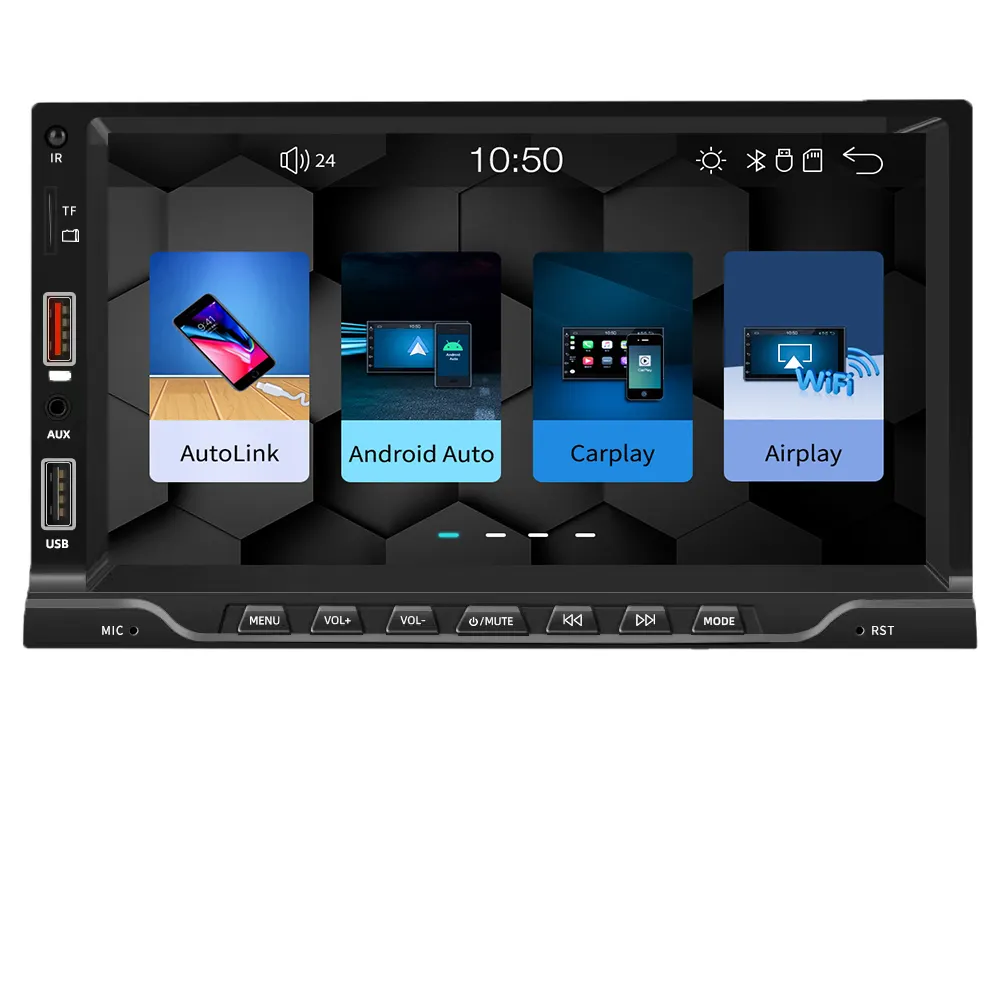 TOP Universal 7 Zoll Ultra klarer Touchscreen USB AUX BT Double Din Autoradio mit kabellosem Carplay und Android Auto