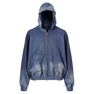 Venta al por mayor de diseño personalizado de gran tamaño recortada cremallera sudaderas con capucha 100% algodón francés Terry Sun desvanecido cremallera Sudadera con capucha para unisex - Product Image 5