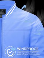 Blouson Bomber Homme Bleu Fin en Toile Longue Hiver Couleur Unie Fermeture Éclair Col Montant Coupe-Vent Décontracté Extérieur Brodé