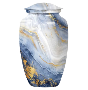 Urne funéraire en laiton/aluminium pour adultes, finition marbre bleu magnifique avec autocollant émaillé, pour cendres humaines. - Product Image 3