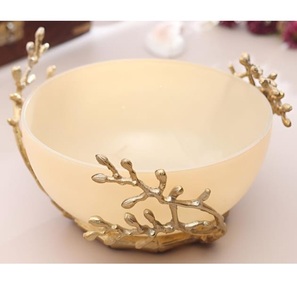 ชามโลหะดีไซน์ใบไม้เคลือบทองสั่งทำพิเศษ แกะสลักด้วยมือสำหรับเสิร์ฟขนม ชามเสิร์ฟผลไม้ดีไซน์หรูหรา - Product Image 5