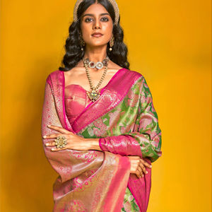 Designer Pure Handloom Silk Saree with Zari Weaving Traditional Pakistani Style Wedding and Party Wear for Women <b>Model</b> Fancy - Product Image 1