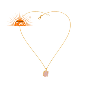 Handmade Sterling Silver 18K <b>Gold</b> Plated Natural <b>Rose</b> Quartz Gemstone <b>Pendant</b> <b>Necklace</b> Custom Jewelry Manufacturer - Product Image 1