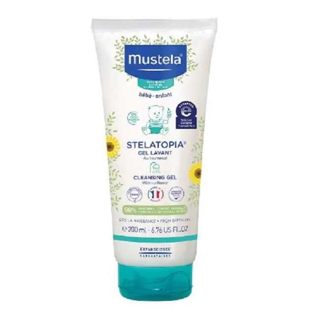 Mustela Stelatopia Eczema-Prone Skin Cleansing Gel - Baby Face & Body Wash with Natural Avocado & Sunflower Oil - Fragrance-Free