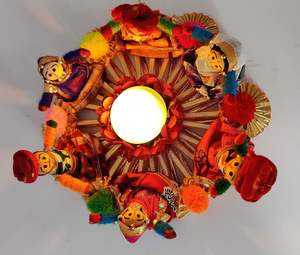 Handmade Recycled Material Rajasthani Dolls Puppet <b>Tealight</b> Candle Holder, Multicolor (13 cm x 13 cm 6.5 cm) (Pack of 1) - Product Image 4