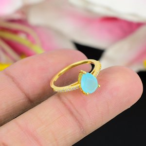 สินค้ามาใหม่แหวนพลอยลาริมาร์ธรรมชาติแหวนเครื่องประดับชุบทองสไตล์วินเทจเครื่องประดับ925คุณภาพสูงเครื่องประดับรูปลูกแพร์เงินสเตอร์ลิง - Product Image 2