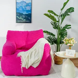 (Large Comfortable Beanbag Chair: Memory Foam-Infused Faux Fur Sofa for a Cozy Living Room Ambiance - Rose Red