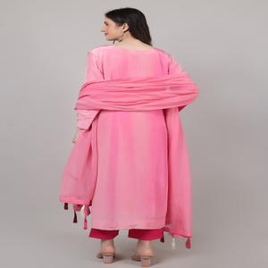 Elegant Women Style 3pc Palazzo Suit Set 3 shades Pink with <b>Beads</b> Sequence <b>Thread</b> work Traditional Look With Style - Product Image 3