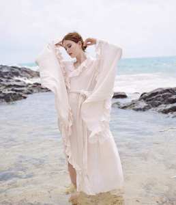 Dài Kimono Phong Cách Áo Choàng Cho Phụ Nữ Trong Mềm Lanh Gạc Mini Wedding Gown Với 3/4 Tay Áo Và Thoải Mái Phù Hợp Với Tự Nhiên Có Thể Giặt - Product Image 1