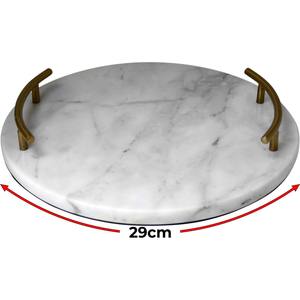 Bandeja decorativa de mármol blanco con mango chapado en oro, exportador al por mayor, fabricante de bandejas de mármol para servir - Product Image 1