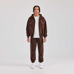 Luxe Bling Street Wear Survêtement Ensemble Assorti Coton Polaire Strass Flare Jogger Surdimensionné Mode OEM ODM Zipper Survêtement - Product Image 6