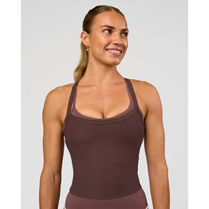 เสื้อกล้ามลายริบสำหรับผู้หญิง-สีโกโก้พาวเดอร์ - Product Image 1