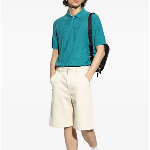 Camisa Formal para Hombre, Color Azul Turquesa Verde, Sólida, de Alta Calidad, 100% Algodón, Tejida, con Logotipo Bordado, Mangas Cortas, Frente Acanalado - Product Image 3