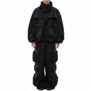 ชุดแทรคสูทผู้ชายผ้าเฟรนช์เทอร์รี่ แขนยาว มีฮู้ดแบบมีเชือกผูก กระเป๋าคาร์โก้ ทรงปกติ กางเกงจ็อกเกอร์ผ้าทวิลล์ คุณภาพสูง - Product Image 4