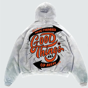 Custom Applique Embroidery Distressed <b>Hoodie</b> Rhinestone Acid Wash Vintage Washed Fleece Streetwear 100% Cotton Spring Pullover - Product Image 4