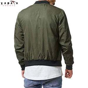 Auténtica chaqueta de cuero Bomber para hombre de color sólido largo con cuello transpirable-Venta directa de fábrica - Product Image 3