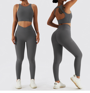 2024 conjunto de entrenamiento de gimnasio suave sin costuras de etiqueta privada para mujer, 2 uds., Yoga acanalado, Fitness, cintura elástica, Yoga elástico sin costuras - Product Image 1