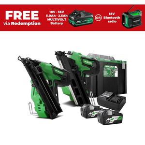 Kit combiné cloueur sans fil industriel HiKOKIS NR1890DBCL(PMZ) 18V 5.0Ah sans balais 2 pièces pour le bricolage, perceuse à moteur, batterie OEM, garantie 3 ans - Product Image 2