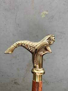 Viking Wood HEAVY BRASS MERMAID Handle Head cane Antique Walking <b>Stick</b> Cane Design <b>Stick</b> 36 inch handmade <b>wooden</b> <b>stick</b> - Product Image 4