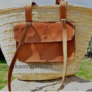 Sac en paille de qualité supérieure, avec cuir, PANIER FRANÇAIS - Product Image 1