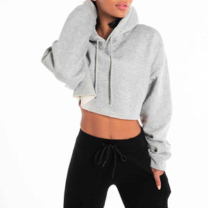 Essential femmes surdimensionné crop hoodies nouveau design tissu polaire Ultra doux design personnalisé couleur gris chiné 2022 - Product Image 5