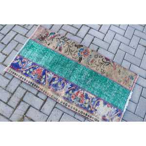 Tapis turc vintage, tapis de 2,2 x 4 pieds, tapis en laine rayé bleu vert - Product Image 4