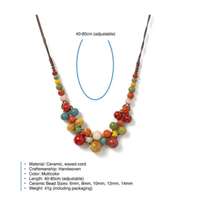 Collar de cuentas de cerámica colorido hecho a mano para viajar y uso diario casual - Product Image 4
