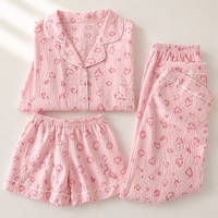 Ensemble de pyjamas pour femmes en coton nuage imprimé léopard, manches courtes, trois pièces